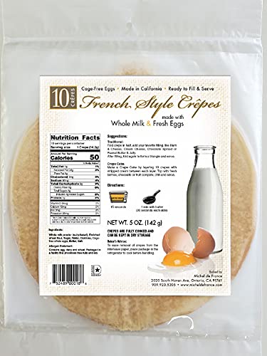Michel De France All Natural Crepes - No Preservatives, Ready to Eat - 5 OZ Crepes Perfect with Jam, Berries Create Mille Crepes Cake - 10 Pieces Per Pack (1 Pack)