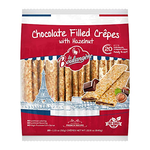 La Boulangere Chocolate Hazelnut Crepes, Individually Wrapped, Non GMO, Free From Artificial Flavors & Colors, 20-Count