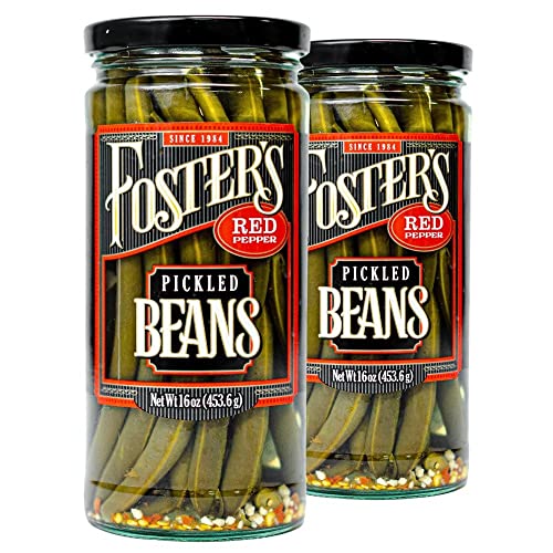 Foster's Pickled Green Beans- Red Pepper- 16oz (2 Pack) - Pickled Green Beans in a Jar - Traditional Pickled Vegetables Recipe for 30 years - Gluten Free- Pickled Green Beans Spicy - No Preservatives