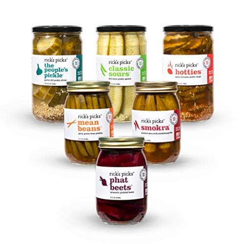 Rick’s Picks Seller Pack Pickles | Pickles, Beets, Okra, and Green Beans | Fat-Free, Gluten-Free, Low-carb | No artificial flavors, additives, or preservatives | 6pk