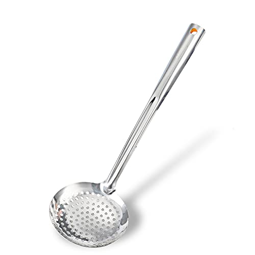 TENTA KITCHEN Dia 16CM Stainless Steel Skimmer/Slotted Spoon/Strainer Ladle With ABS Plastic Heat Resistant Handle