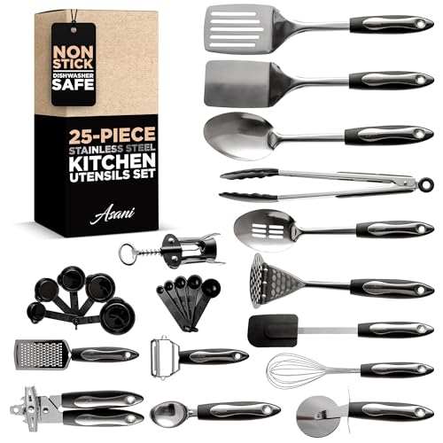25-Piece Stainless Steel Kitchen Utensil Set | Non-Stick Cooking Gadgets ...