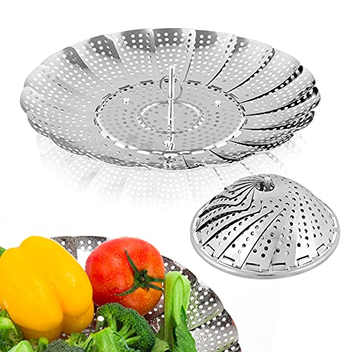 Sayfine Vegetable Steamer Basket, Premium Stainless Steel Veggie Steamer Basket for cooking - Folding Expandable Steamers to Fits Various Size Pot (Large(6.1