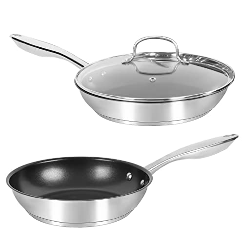 Mobuta 3 Piece Stainless Steel Professional Kitchen Cookware Set, Induction Pots and Pans Set with Tri-Ply Base,Glass Lids and Riveted Handles,Dishwasher & Oven Safe