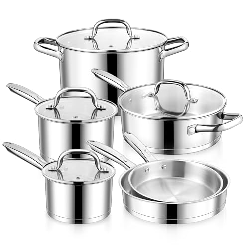 E-far 10-Piece Stainless Steel Cookware Set, Induction Pots and Pans ...