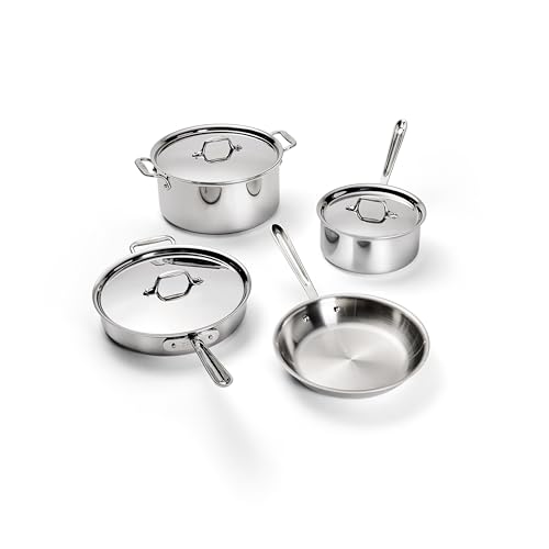 All-Clad D3 3-Ply Stainless Steel Cookware Set – 7-Piece Pots and Pans Set, Induction, Oven Broiler Safe 600F - Includes Frying Pans, Saucepans, Sauté Pan, Stockpot, Professional Cookware – Silver