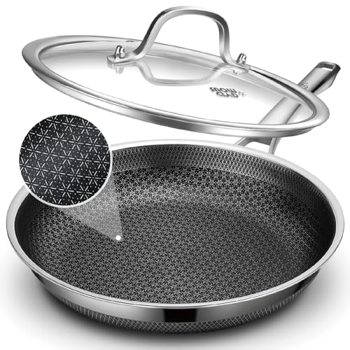 SNOWCLAD Frying Pan with Lid, 12 Inch Hybrid Non Stick ...