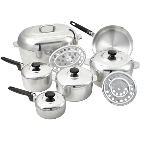 IMUSA USA Heavy Duty 13-Piece Cast Aluminum Cajun Cookware Set, Silver