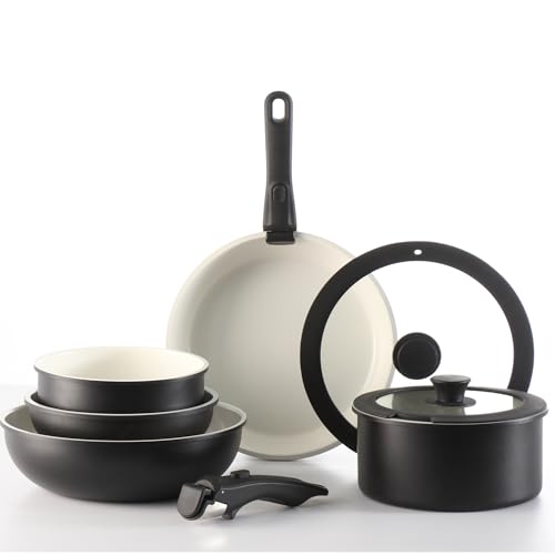 Daniks 9-Piece Nonstick Cookware Set, Ceramic Induction Pots and Pans ...