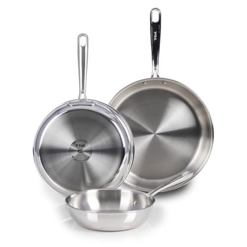 T-Fal Pro Tri-Ply Stainless Steel Cookware Set, 3-Piece Induction Cookware, Oven Safe 500F, Fast & Even Heat, Professional Quality, Durable Pots and Pans Set, Fry Pan, Silver