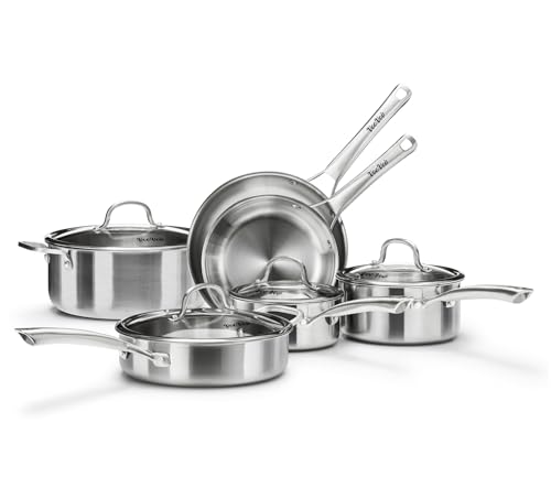 Stainless Steel Cookware Set,Tir-Ply Pots and Pans Set,10 Pcs Stainless Steel Induction Kitchen Cookware Sets,PFOA Free, Frying Pans,Saucepans,Saute Pan & Stock Pot,Compatible with All Cooktops