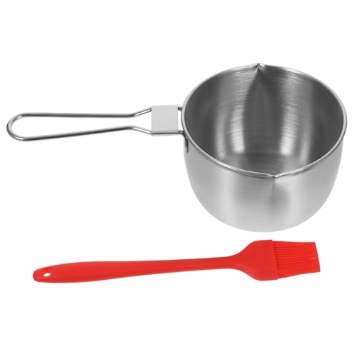 MUCKLILY Stainless Steel Sauce Pot Set with Silicone Brush Long Handle Saucepan for Kitchen Cooking Multipurpose Cookware for Sauces and Marinades Random Style