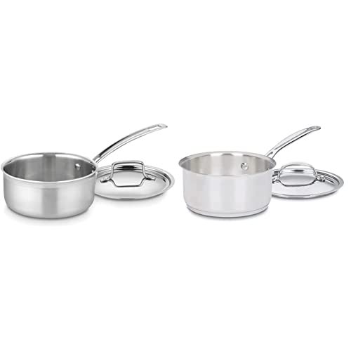Cuisinart 1.5 Quart Multiclad Pro Triple Ply Saucepan w/Cover, MCP19-16N & 1 Quart Saucepan w/Cover, Chef's Classic Stainless Steel Cookware Collection, 719-14