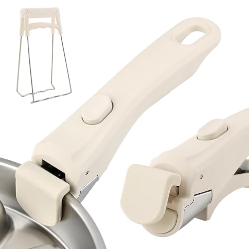 Removable Pot Handle with Anti-Hot Bowl Dish Clip, Universal Detachable Pan Handles Replacement fits Most Vertical Edge Cookware, Avoid Scalding Kitchenware Set (COLOR:Cream White)