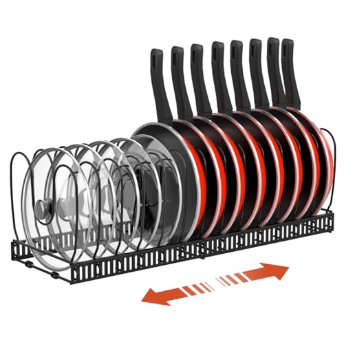 Housolution Pot and Pan Organizer Rack for Cabinet, Expandable Pot Lid Organizer Holder with 14 Adjustable Dividers, Fully Expanded Size 22.83