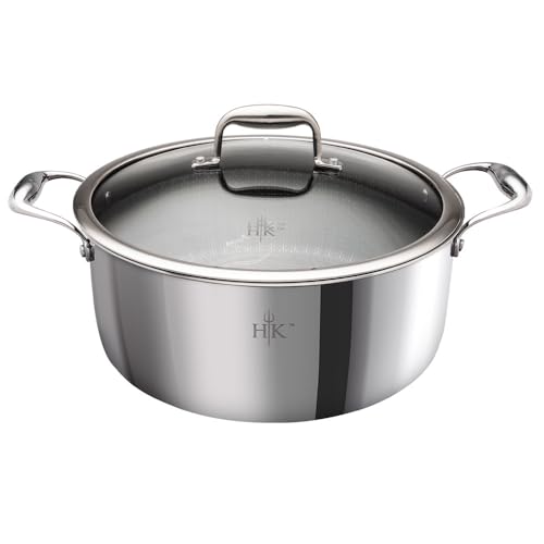 Hell's Kitchen Hybrid 7.5 Qt Pot and lid, Tri-Clad Stainless Steel and Nonstick Ceramic, PFAS Free, no PFOA, no PTFE, no Teflon, Non Toxic Cookware, Metal Utensil Safe, All Cooktops and Oven Safe