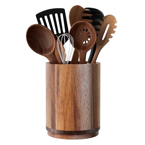 Segtenant Utensil Holder, Acacia Wood Kitchen Utensil Holder for Countertop, 360°Rotating Cooking Utensil Crock for Kitchen Counter, 7.2