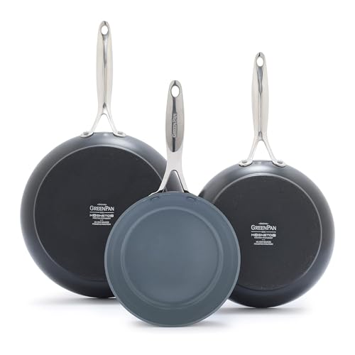 GreenPan Valencia Pro Hard Anodized 3 Piece Fry Pan Skillet Set, Ceramic Nonstick 8