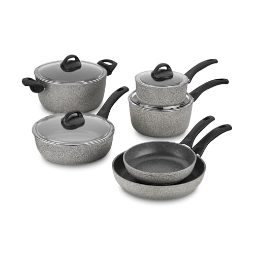BALLARINI Parma by HENCKELS 10-pc Nonstick Pot and Pan Set, Made in Italy, Set includes fry pans, saucepans, sauté pan and Dutch oven with lid,Gray