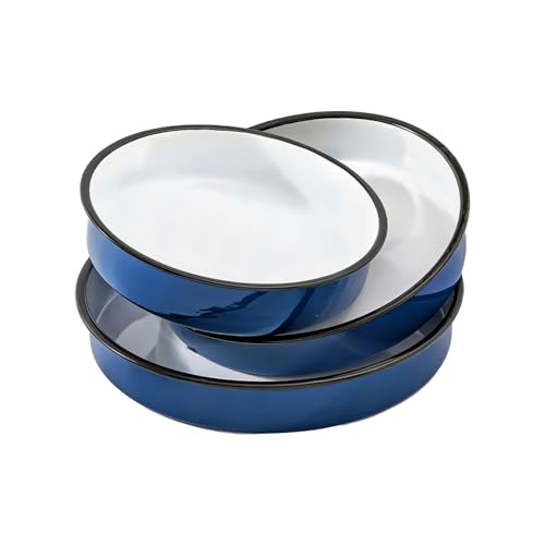 3-Pack Enamel Roasting & Baking Pan Set 10/12/14 Inch Round Cake Pans for Turkey Pizza Casseroles Desserts Oven& Dishwasher High Temperature Resistance Baking Dishes for Mom Wife Valentine's Day