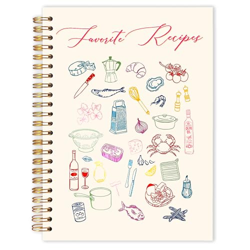 Qabliqo Trendy Cooking Recipe Spiral Notebooks, Favorite Recipes Journals for Writing, Gifts for Cooking Lovers Journal, Colorful Modern Funky Cooks Notebook for Note Taking, 5.5x8.3 Inch