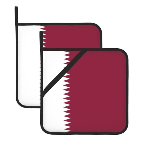 Qatar Flag Printed Kitchen Heat-Resistant Mat Set - 2-Piece Set Suitable for Cooking, Grilling, and Baking.