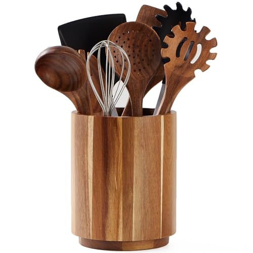 LOHONER Acacia Wood Utensil Holder for Kitchen Counter, 360° Rotating 7.2