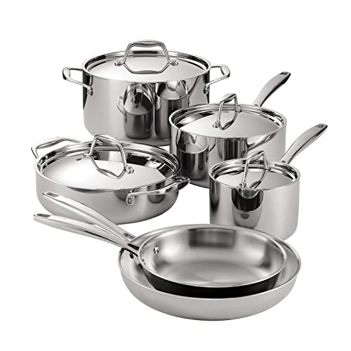 Tramontina Signature Tri-Ply Clad Stainless Steel 10-Piece Cookware Set with Lids, Pots and Pans Kitchen Set, Induction-Ready, Dishwasher-Safe, NSF-Certified, Made in Brazil