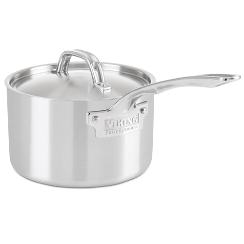 Viking 5-Ply Stainless Steel Sauce Pan with Lid, 3 Quart Saucepan Cooking Pot, Dishwasher and Oven Safe, Induction Ready, Satin Finish