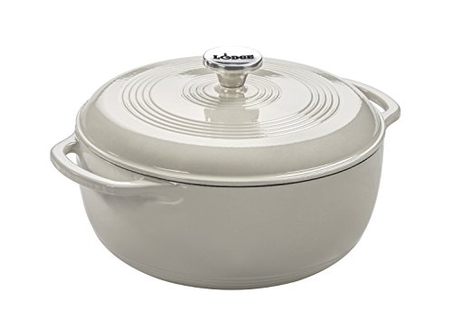 Lodge 6 Quart Enameled Cast Iron Dutch Oven with Lid – Dual Handles, Oven Safe up to 500°F, Stovetop Compatible – Marinate, Cook, Bake, Refrigerate & Serve – Oyster White