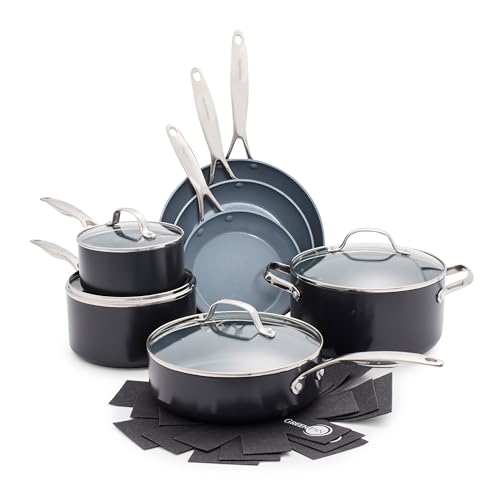 GreenPan Valencia Pro Ceramic Nonstick 11 Piece Cookware Set, Hard Anodized PFAS-Free Pots & Pans, Induction Ready, Compatible on All Cooktops, Dishwasher Safe, Oven Safe to 600F, Gray