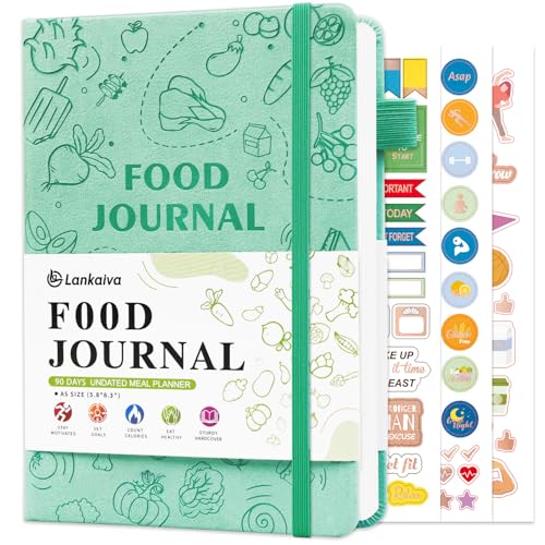 Food Journal for Women Weight Loss & Fitness - Meal Planner & Calorie Counter Book | A5 Food Diary for Gym, Yoga & Healthy Eating | Undated Wellness Nutrition Journal for Women & Men Workout, Green