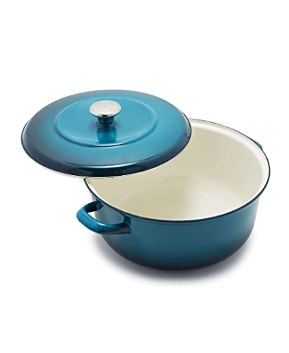 Merten & Storck 7QT Round Dutch Oven Casserole Pot with Lid, European Crafted Enameled Iron Stockpot, Induction & All Cooktops, Braising, Stews, Roasting, Slow Cooking, Sourdough, Aegean Teal