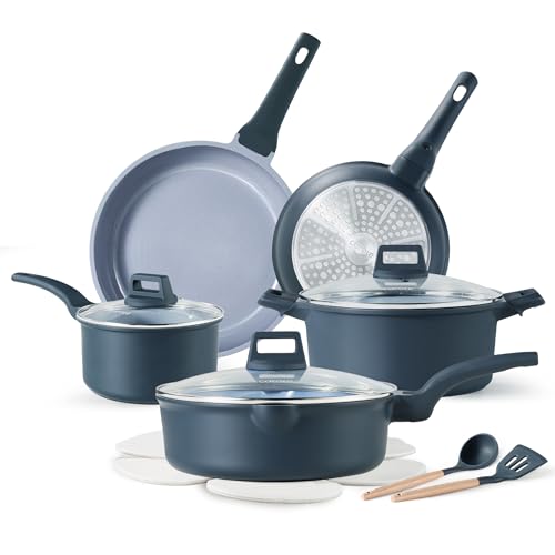CAROTE Set di pentole in ceramica da 14 pezzi, pentole e padelle antiaderenti con rivestimento in ceramica, set da cucina a induzione
