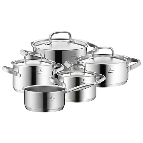 WMF Pot Set 5-Piece Gourmet Plus Inside Scale Steam Vent Made in Germany Hollow Handles Metal Lid Cromargan® Stainless Steel Suitable for Induction Hobs Dishwasher-Safe
