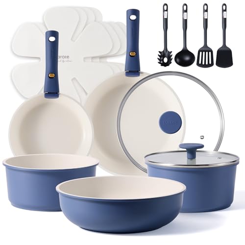 CAROTE 17pcs Pots and Pans Set, Nonstick Cookware Set Detachable Handle, Induction Kitchen Cookware Sets Non Stick with Removable Handle, RV Cookware Set, Oven Safe