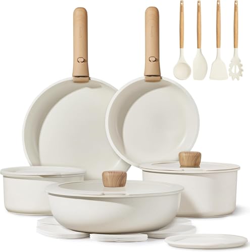 CAROTE 19pcs Pots and Pans Non Stick, Cookware Sets Detachable Handle, Induction Kitchen Pots and Pans,NonStick Cooking Set, Oven/Dishwasher/Fridge Safe, Space Saving