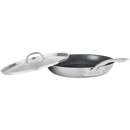 Viking 5-Ply Non Stick Frying Pan, 12 Inch Stainless Steel Kitchen Cookware with Lid, Silver