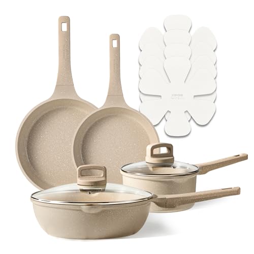 CAROTE 10Pcs Pots and Pans Set Nonstick, Induction Cookware Sets, NonStick Cooking Set, Kitchen Pots and Pans Set with Stay-Cool Handles, PFOA Free