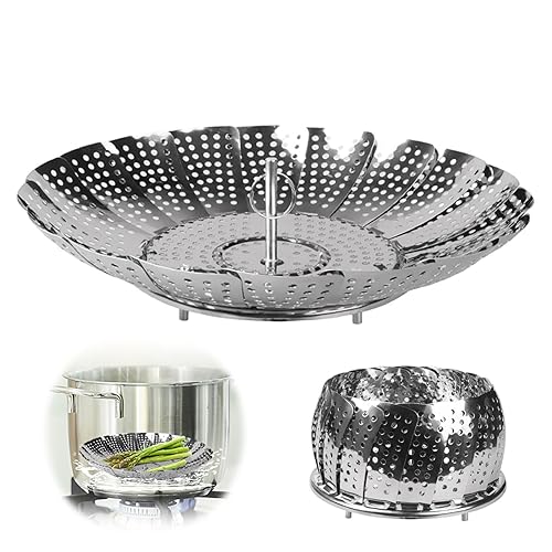 Steamer Basket for Pot, Vegetable Steamer Basket, Stainless Steel Steamer, Steamer Rack, Multifunctional, Expandable Steam Basket to Fit Various Size Pots Medium (Medium,6.1