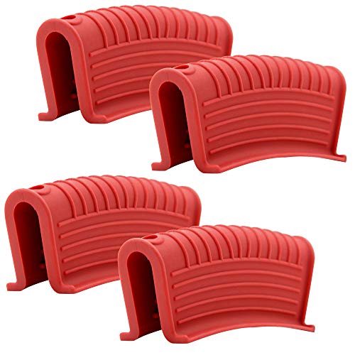 Silicone Assist Hot Pan Handle Holder Hot Skillet Handle Covers Pot Holder Sleeve Cast Iron Skillets Nonslip Heat Resistant for Enameled Griddles Casserole Frying Pans Cookware(4PACK) (Red)