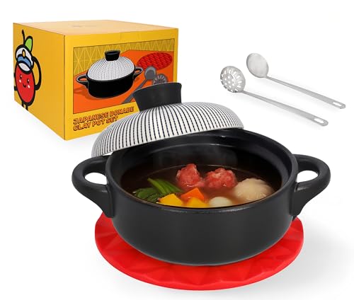 Captain Cranberry Small Japanese Donabe Pot Set for 1-2 people (5-piece, 50.7oz with lid), Small Donabe Claypot, Clay Cooking Pots, Earthenware, Korean Stone Pot, Casserole Claypots, Chinese Stew