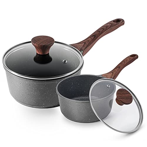 SENSARTE Nonstick Sauce Pan with Lid Saucepan Set, Swiss Granite Coating Sauce Pot Kitchen Cooking Pot Sets, Induction Comptable, Free of Intentionally Added PFOA, 1.5 + 2 QT