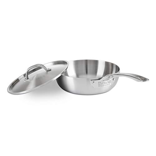Viking Culinary Professional 5-Ply Stainless Steel Saucier Pan, 3 Quart, Includes Lid, Dishwasher, Oven Safe, Works on All Cooktops including Induction