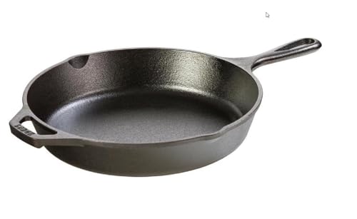 Lodge 10.25 Inch Cast Iron Skillet – Pre-Seasoned Frying Pan with Teardrop Handle – Oven, Stovetop, Grill & Campfire Use – Made in USA – Durable, Non-Toxic, Even-Heating Cookware – Black
