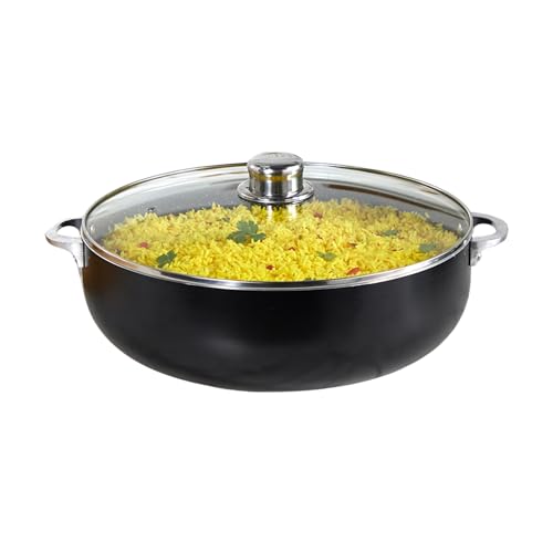 IMUSA 6.9Qt Bistro-Cera Aluminum Speckled Black Ceramic Caldero with Glass Lid, Nonstick Dutch Oven Pot for Rice, Family Meals, and Traditional Cooking, Black