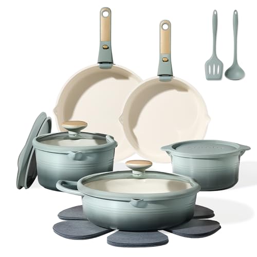 CAROTE 17Pcs Titanium Cookware Set, Pots and Pans Set Non Stick, Kitchen Cooking Set with Detachable Handle, Non Toxic Induction Cookware, Dishwasher/Oven Safe