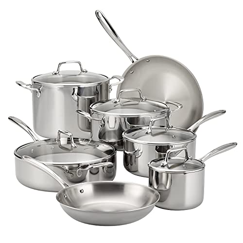 Tramontina Tri-Ply Clad Stainless Steel 12-Piece Cookware Set with Glass Lids, Pots and Pans Kitchen Set, Induction-Ready, Dishwasher-Safe, NSF-Certified