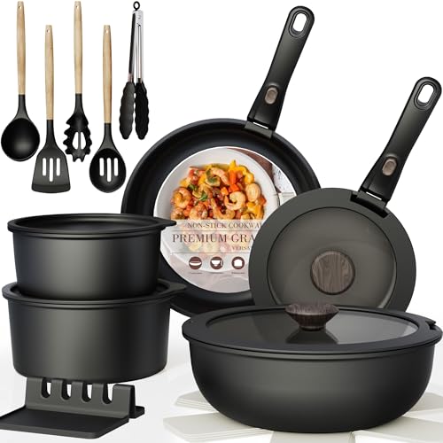 Astercook Set da 21 pentole e padelle antiaderenti, set di pentole in ceramica con manico staccabile, set da cucina per camper con manici rimovibili, adatto al forno, pronto per induzione, set