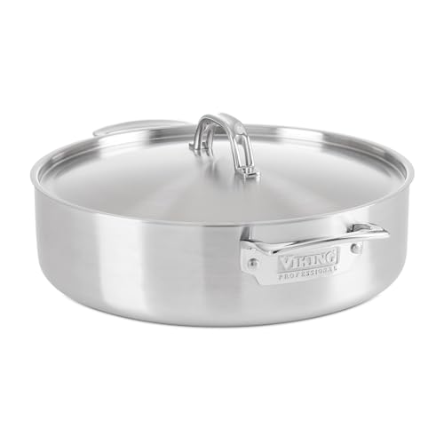 Viking 5-Ply Casserole Pot with Lid, 6.4 Quart Stainless Steel Cooking Pan, Dishwasher and Oven Safe, Induction Ready, Satin Finish